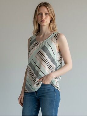 Ann Taylor Mint Green Striped Sleeveless Blouse